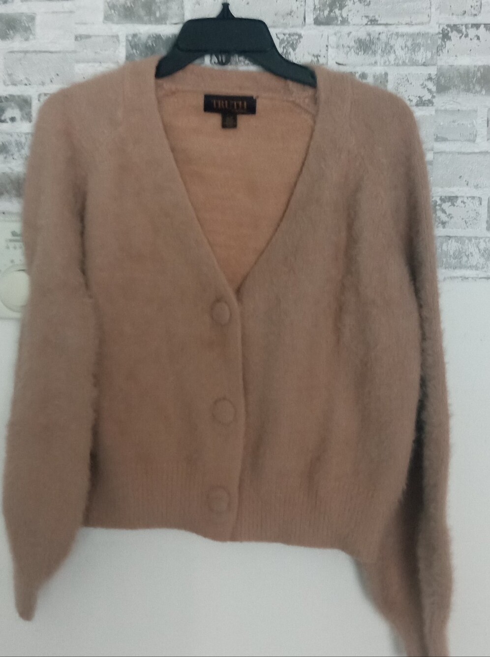 Cozy Fuzzy Button-Front V-Neck Sweater Cardigan - Beige By Truth By Republic